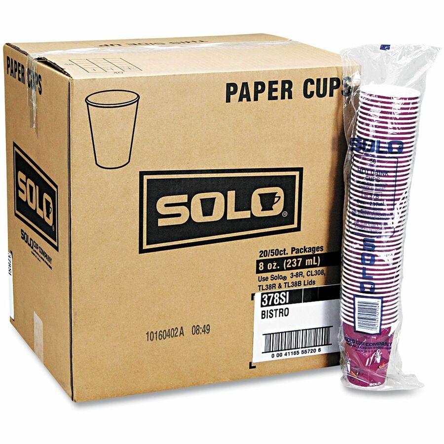 Solo 10 oz Bistro Design Disposable Paper Cups - 50 / Pack - 20 / Carton - Multi - Paper - Beverage, Hot Drink, Cold Drink, Coffee, Tea, Cocoa