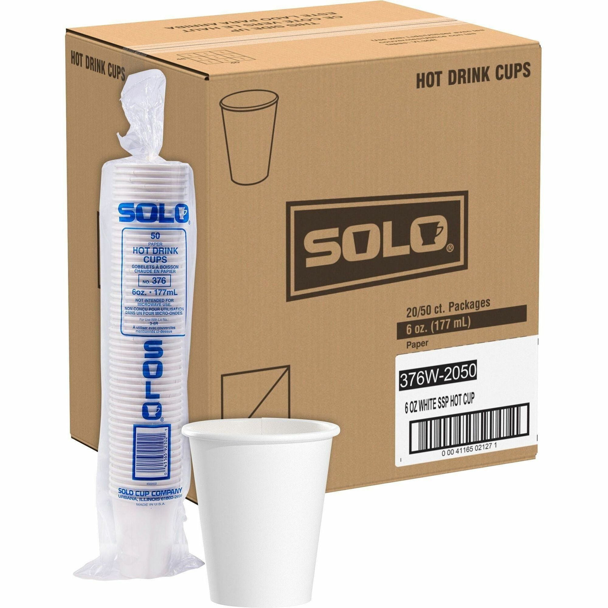 Solo 6 oz Paper Hot Cups - 50.0 / Bag - 20 / Carton - White - Paper - Hot Drink, Coffee, Tea, Cocoa