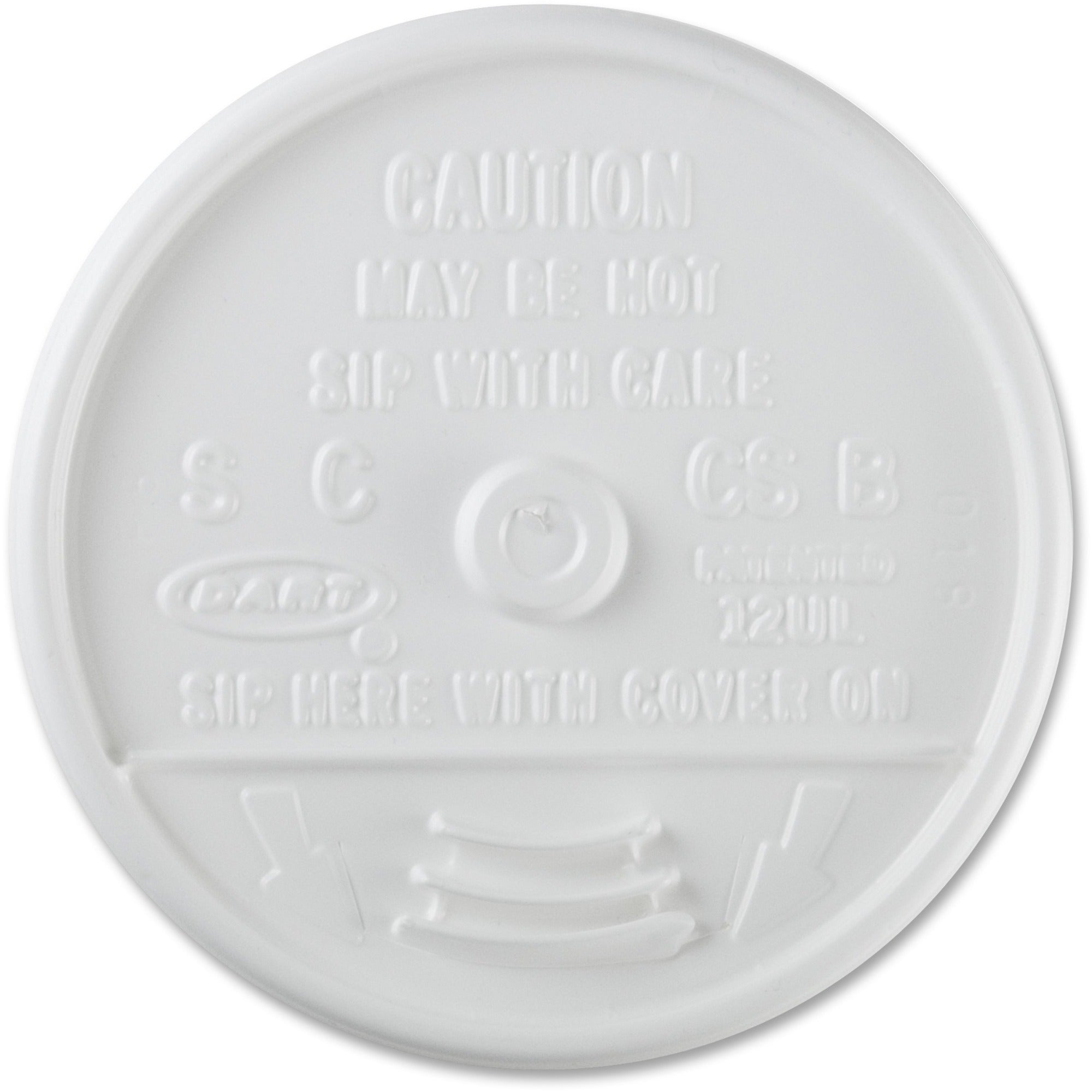 Sip Thru Lids, Fits 10 oz to 14 oz Foam Cups, Plastic, White, 100/Pack, 10 Packs/Carton