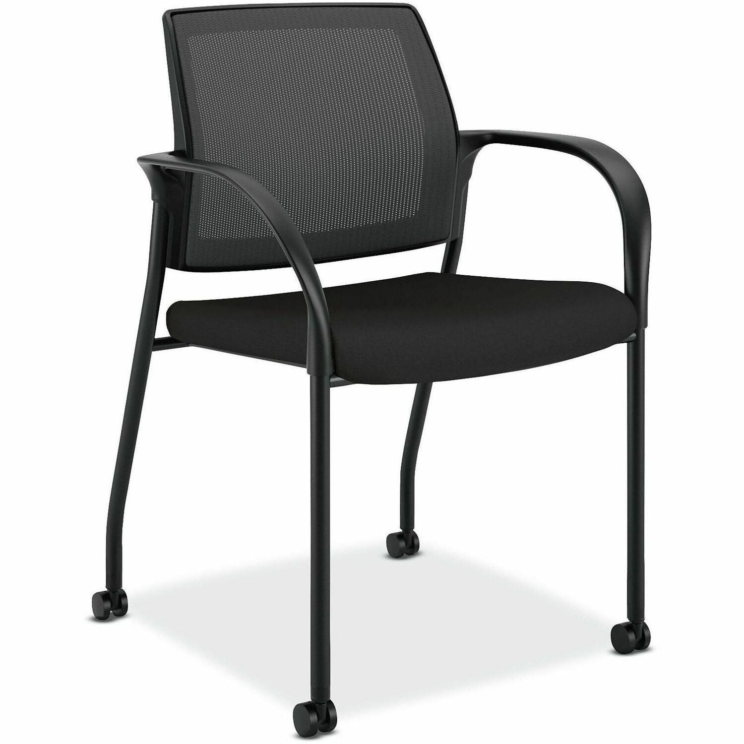 Ignition 2.0 4-Way Stretch Mesh Back Mobile Stacking Chair, Supports 300 lb, 18" Seat Height, Black Seat/Back, Black Base