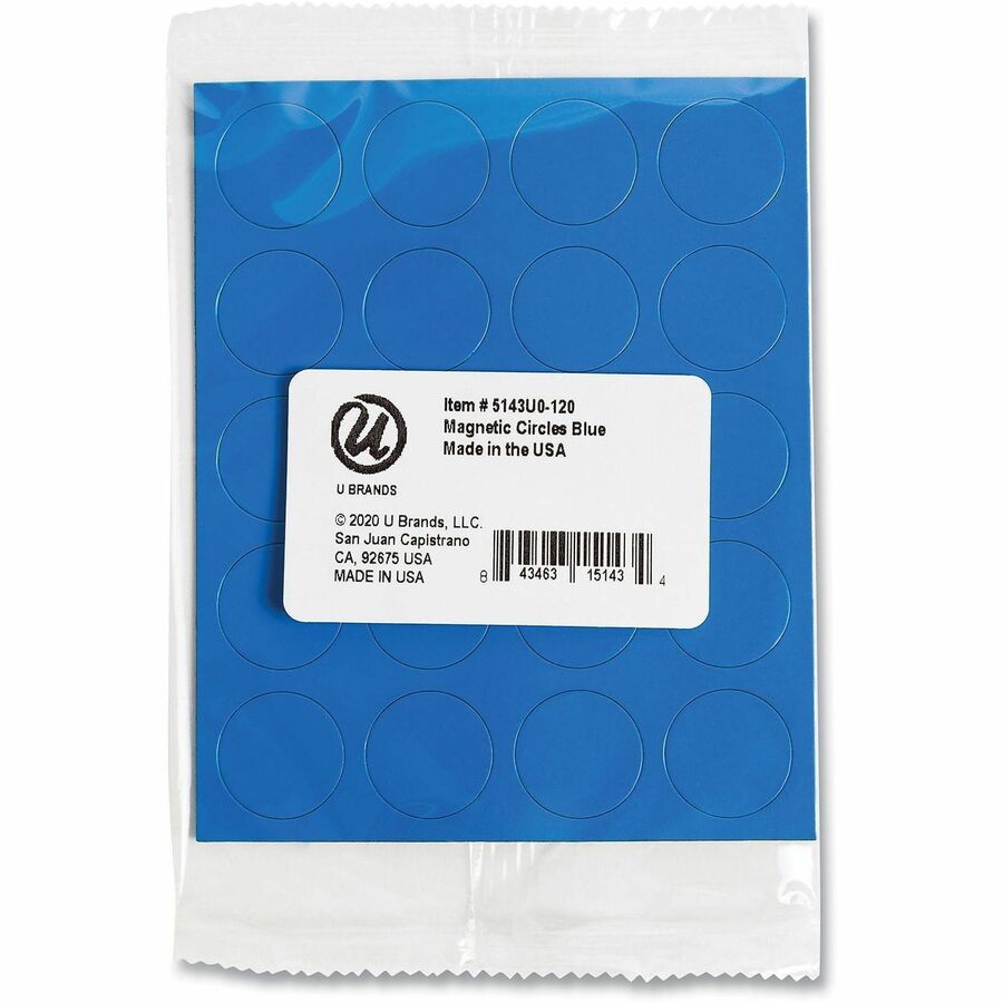 Heavy-Duty Board Magnets, Circles, 0.75" Diameter, Blue, 20/Pack