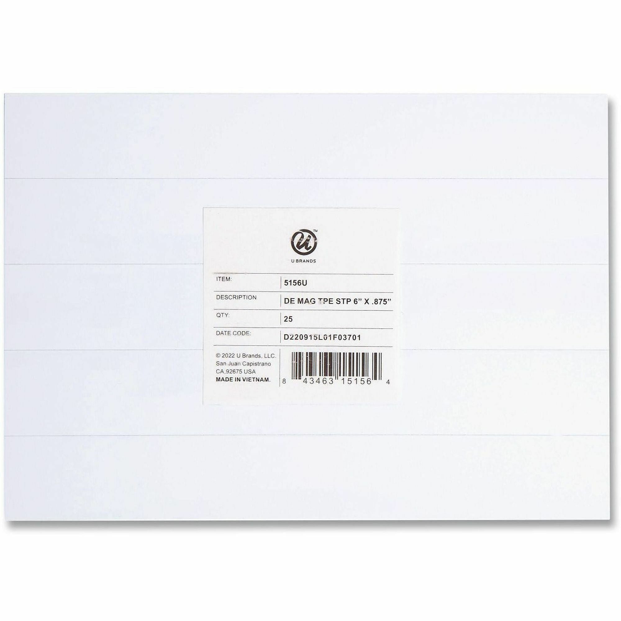 Dry Erase Magnetic Tape Strips, 6" x 0.88", White, 25/Pack