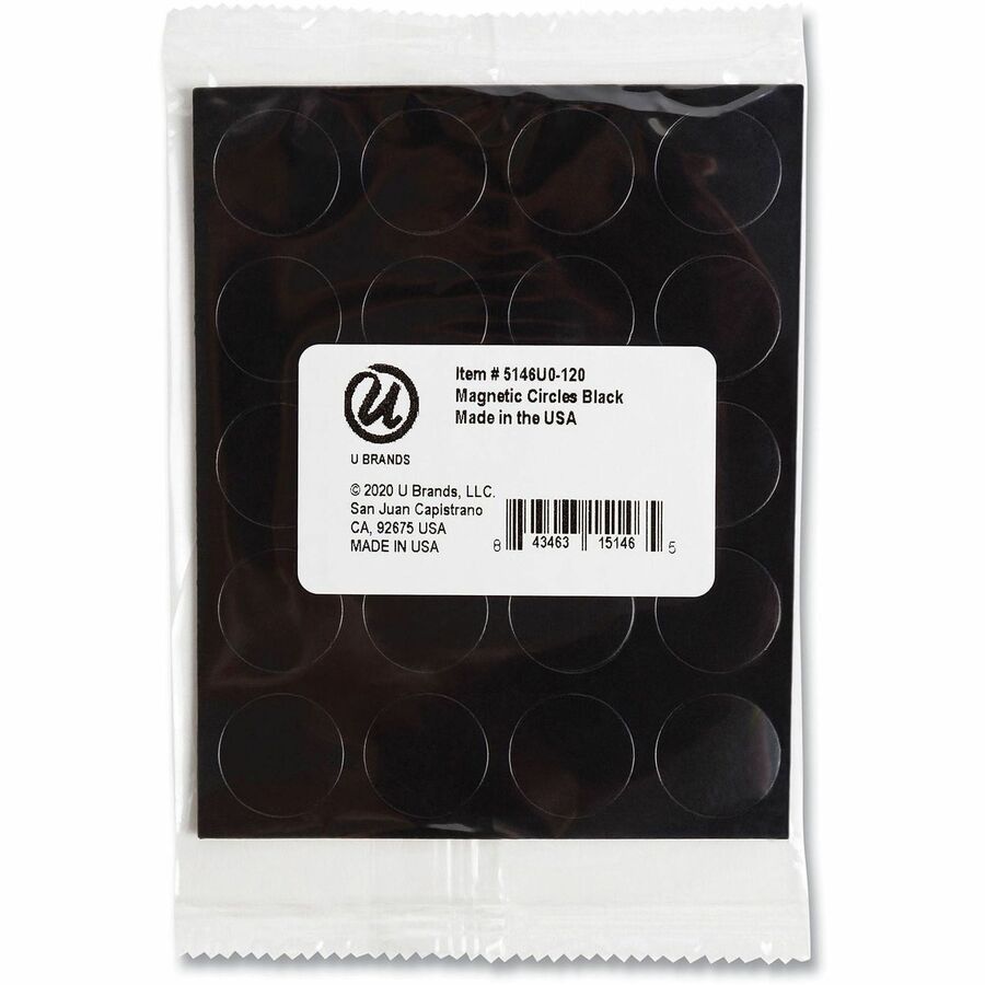 Heavy-Duty Board Magnets, Circles, Black, 0.75" Diameter, 20/Pack