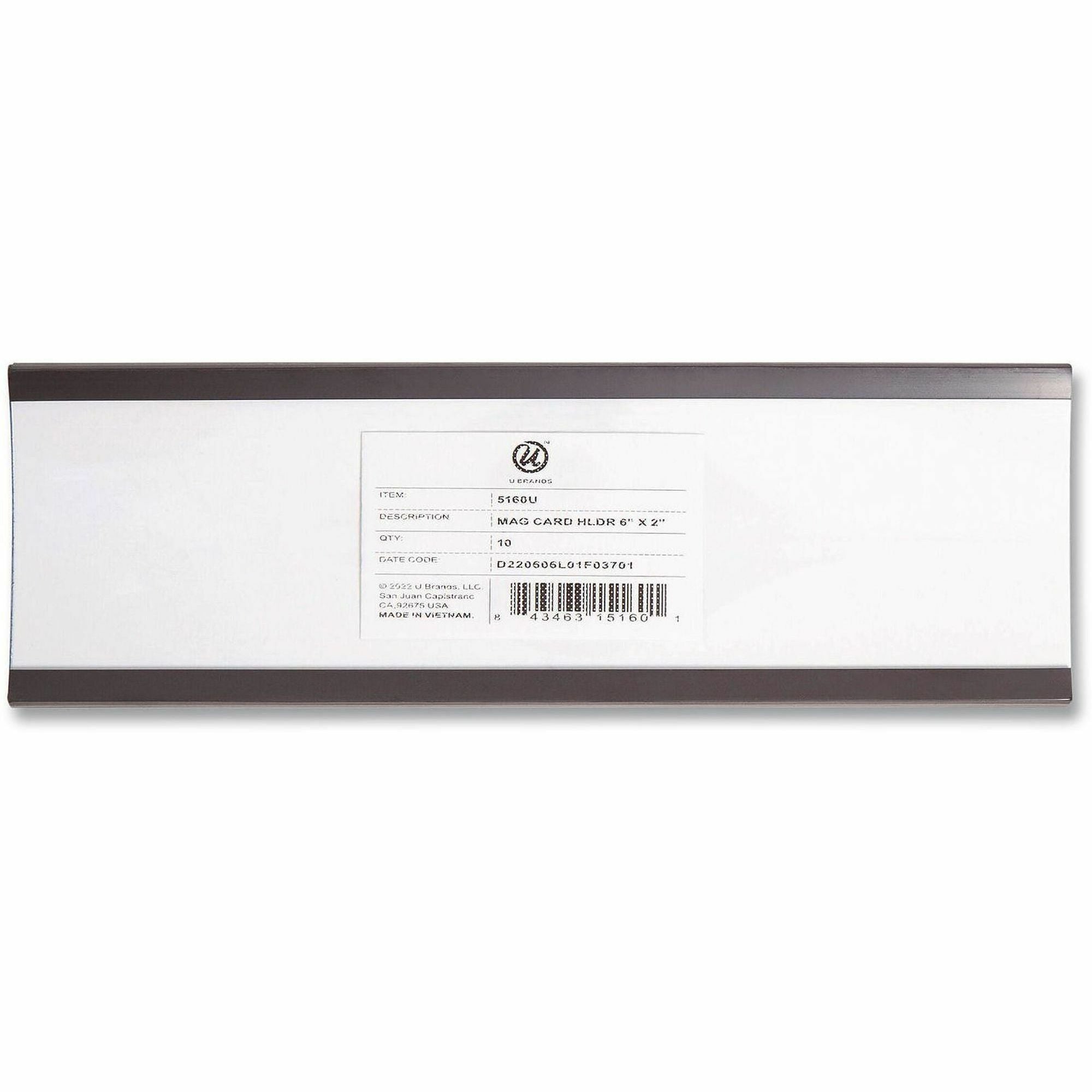 Magnetic Card Holders, 6 x 2, Black, 10/Pack