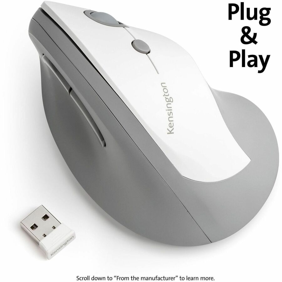 Pro Fit Ergo Vertical Wireless Mouse, 2.4 GHz Frequency/65.62 ft Wireless Range, Right Hand Use, Gray
