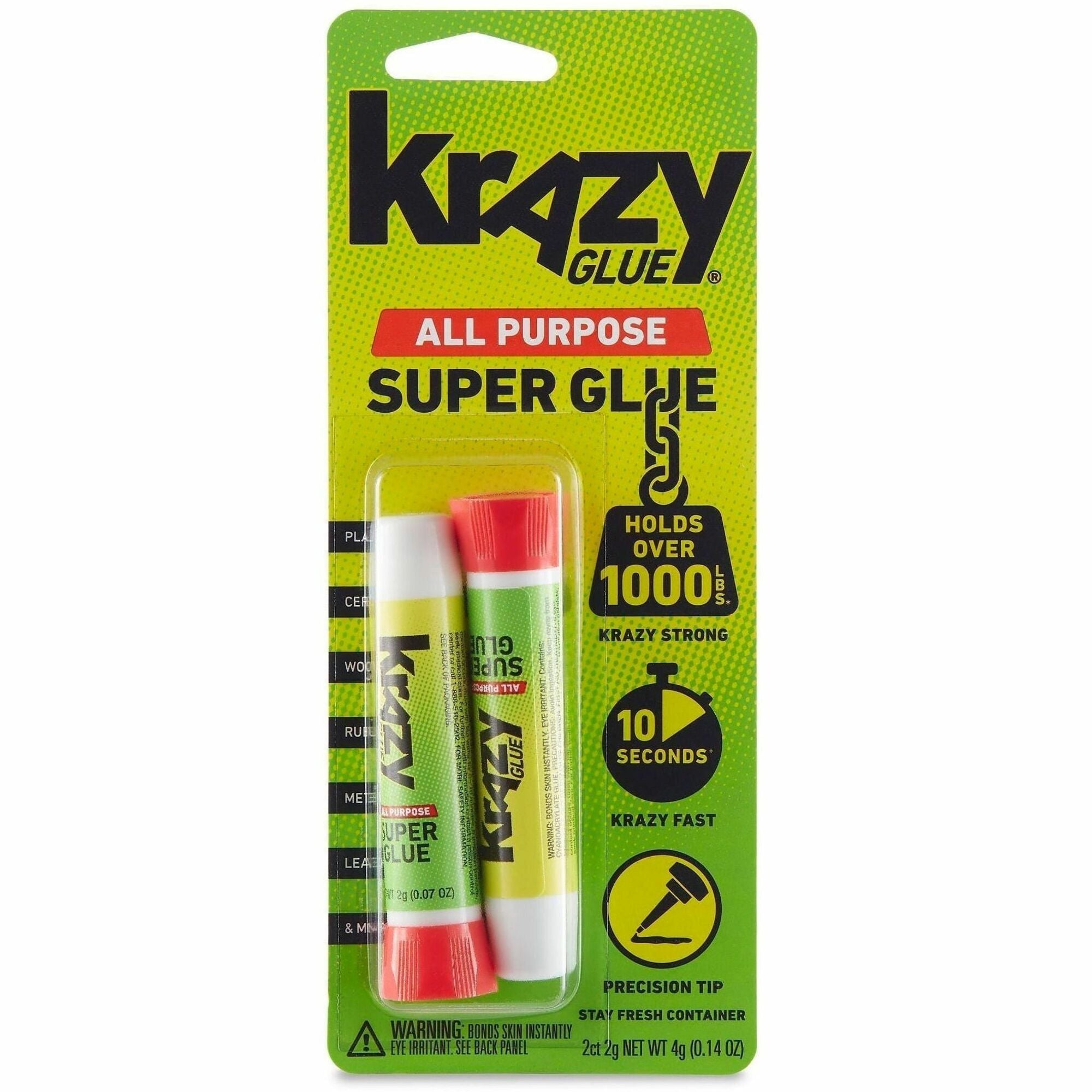 All Purpose Krazy Glue, 0.07 oz, Dries Clear, 2/Pack