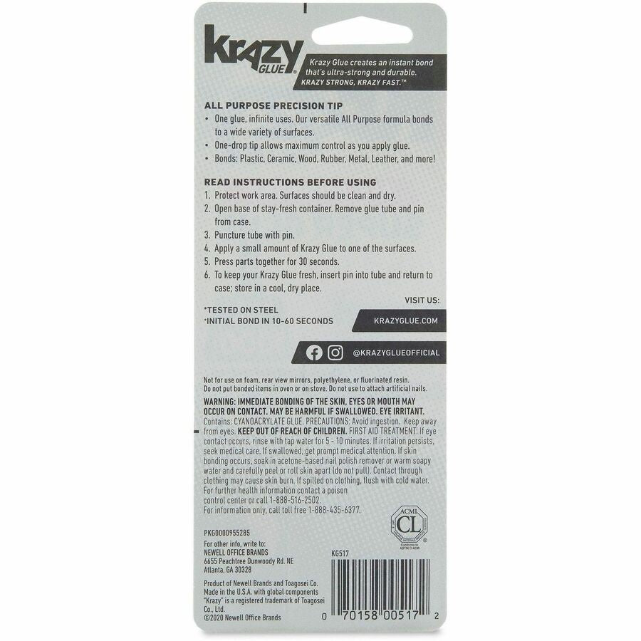 All Purpose Krazy Glue, 0.07 oz, Dries Clear, 2/Pack