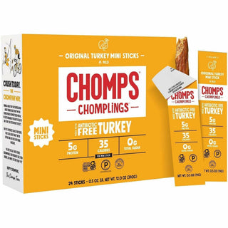 CHOMPS Chomplings Snack Sticks - Gluten-free, Non-GMO - Original Turkey - 0.50 oz - 24 / Pack