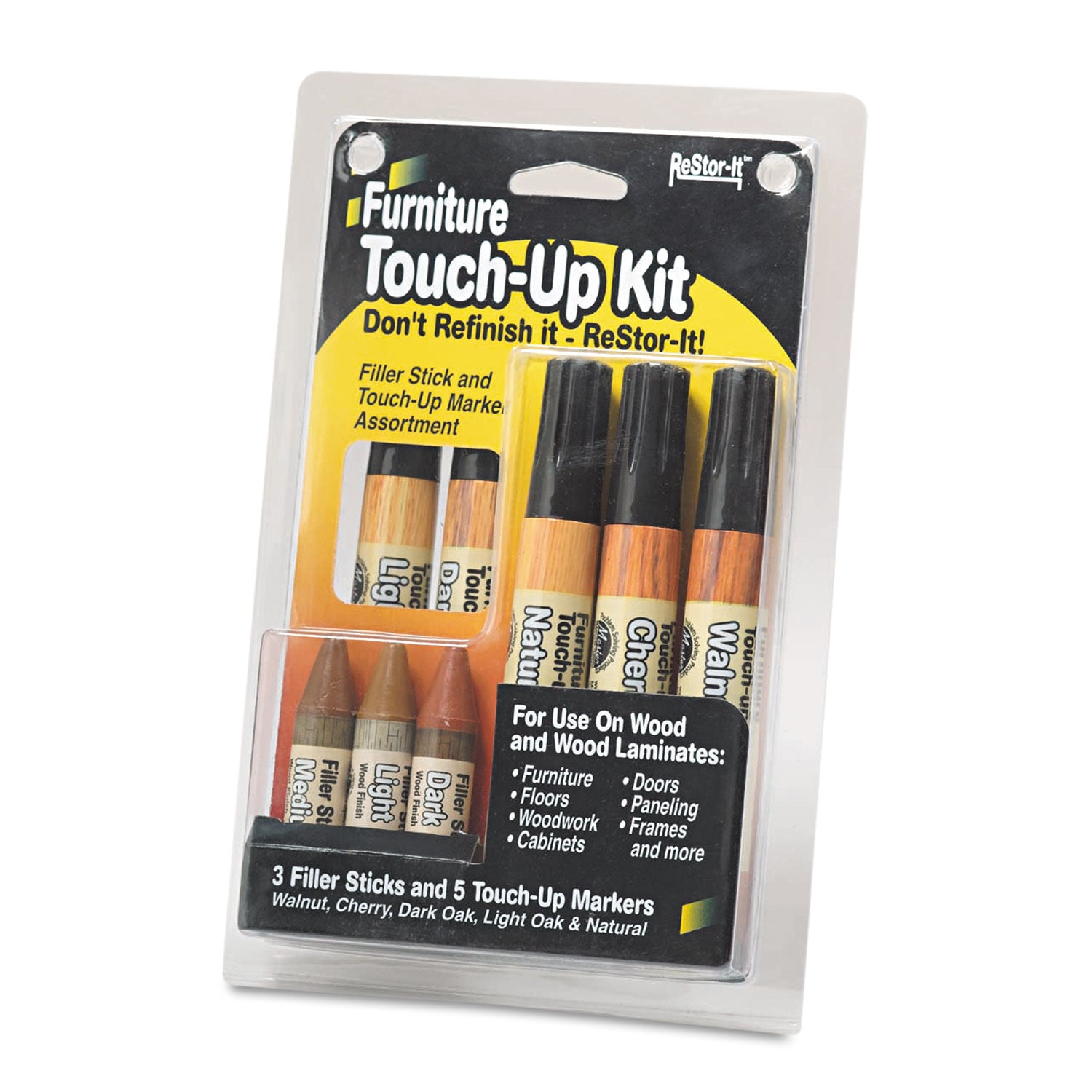 ReStor-It Furniture Touch-Up Kit with (5) Woodgrain Markers, (3) Filler Sticks, 4.25 x 0.38 x 6.75 - 