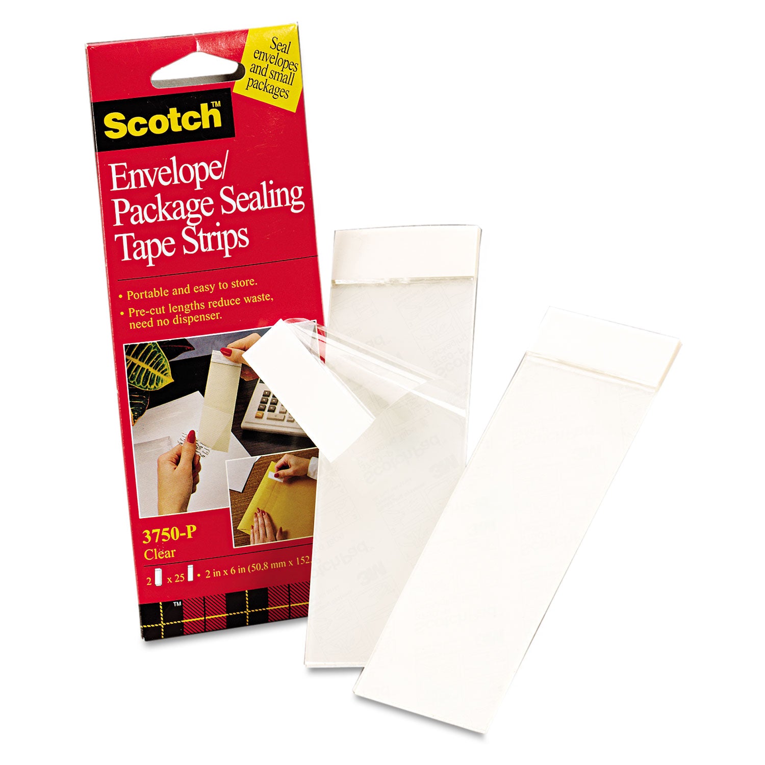 Envelope/Package Sealing Tape Strips, 2" x 6", Clear, 50/Pack - 
