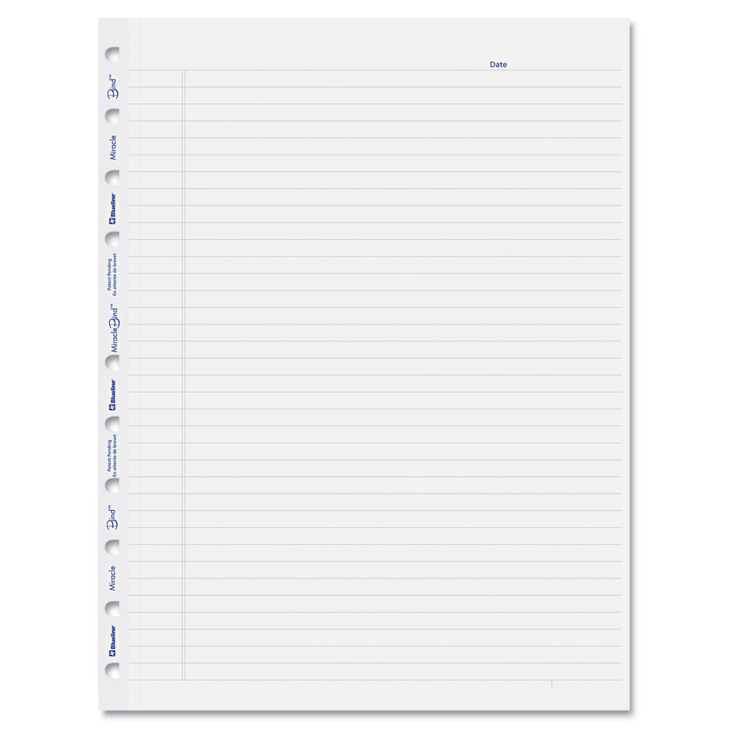 MiracleBind Ruled Paper Refill Sheets for all MiracleBind Notebooks and Planners, 11 x 9.06, White/Blue Sheets, Undated