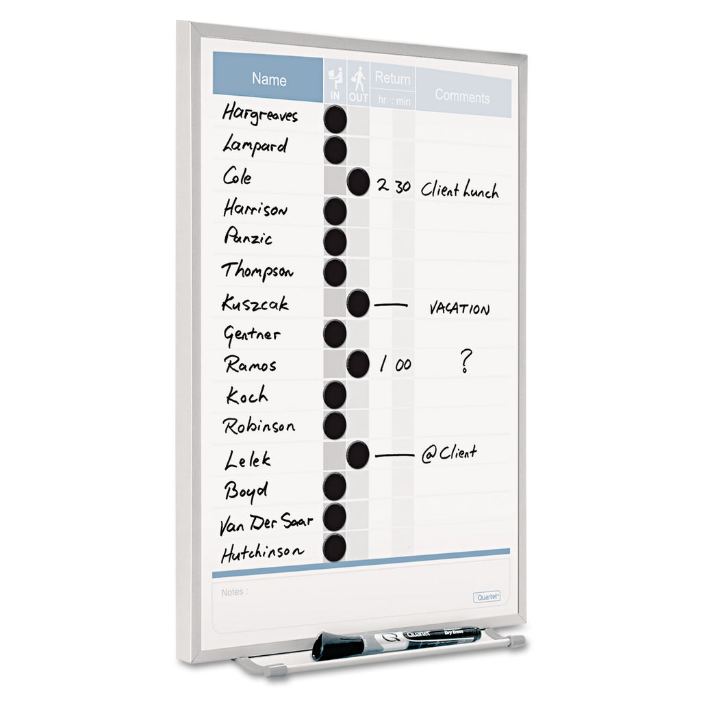 Quartet Matrix 15-employee In/Out Board - 16" Height x 11" Width - White Natural Cork Surface - Magnetic, Durable - Silver Frame - 1 Each - 8