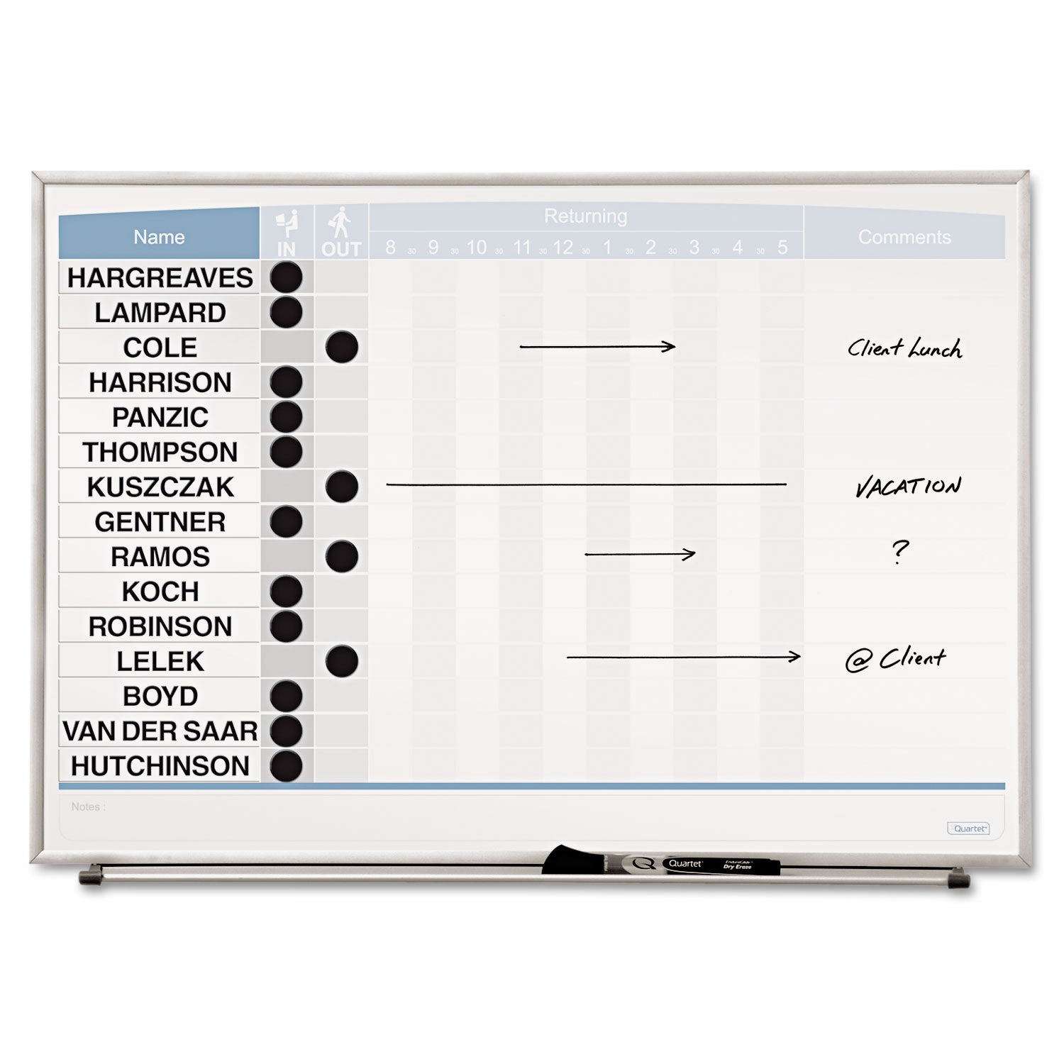 Quartet Matrix 15-employee In/Out Board - 16" Height x 23" Width - White Natural Cork Surface - Magnetic, Durable - Silver Frame - 1 Each - 5