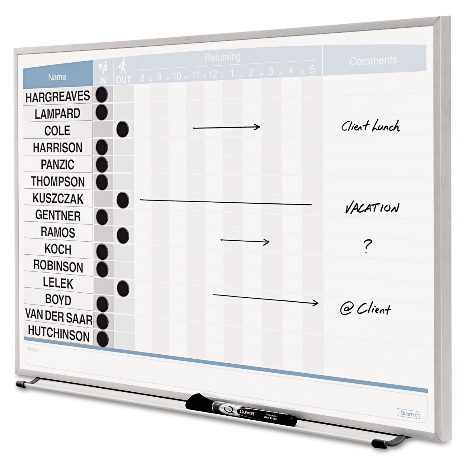 Quartet Matrix 15-employee In/Out Board - 16" Height x 23" Width - White Natural Cork Surface - Magnetic, Durable - Silver Frame - 1 Each - 6