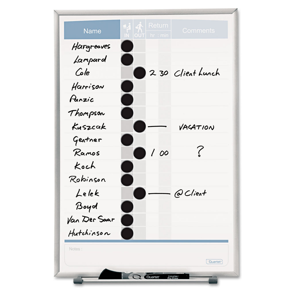 Quartet Matrix 15-employee In/Out Board - 16" Height x 11" Width - White Natural Cork Surface - Magnetic, Durable - Silver Frame - 1 Each - 6