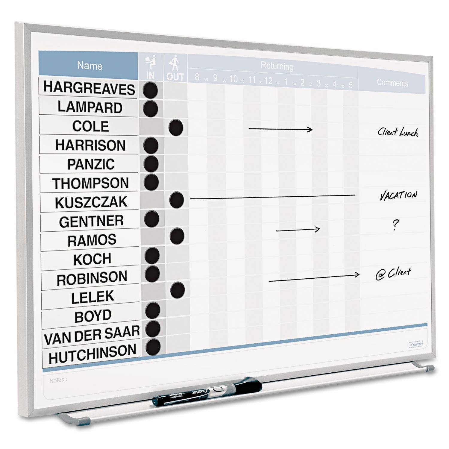 Quartet Matrix 15-employee In/Out Board - 16" Height x 23" Width - White Natural Cork Surface - Magnetic, Durable - Silver Frame - 1 Each - 7