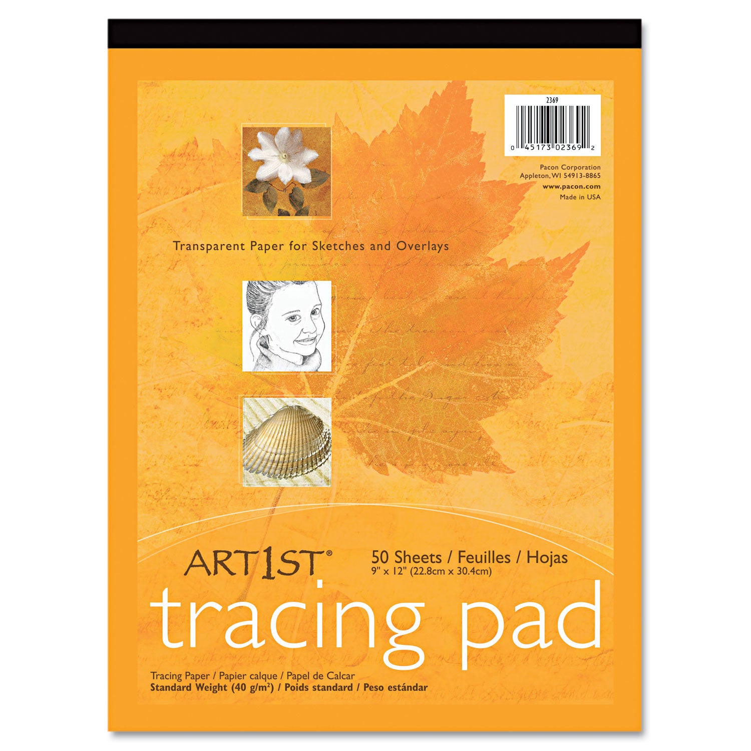 Art1st Parchment Tracing Paper, 16 lb, 9 x 12, White, 50/Pack - 