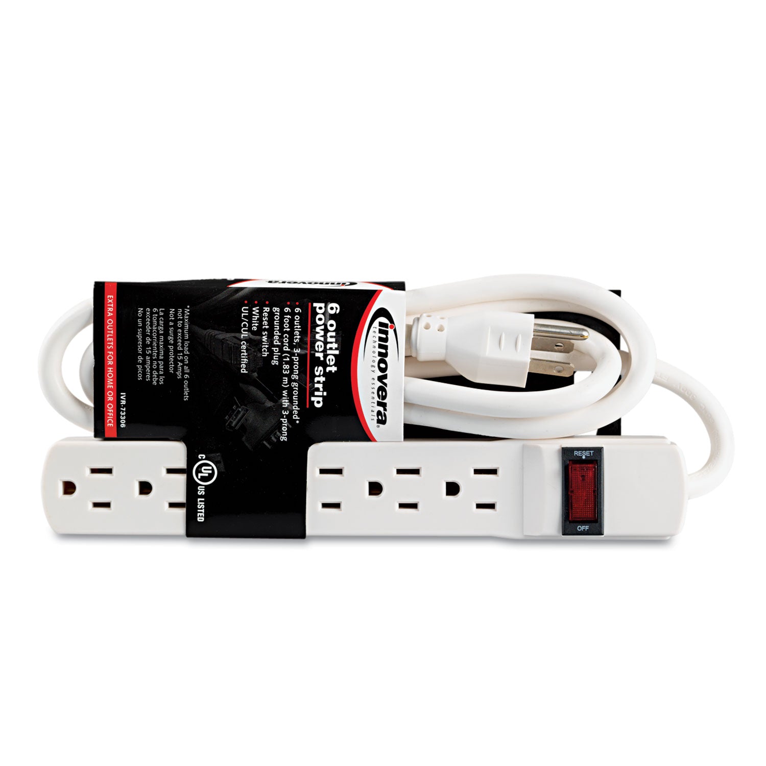 Power Strip, 6 Outlets, 6 ft Cord, Ivory - 