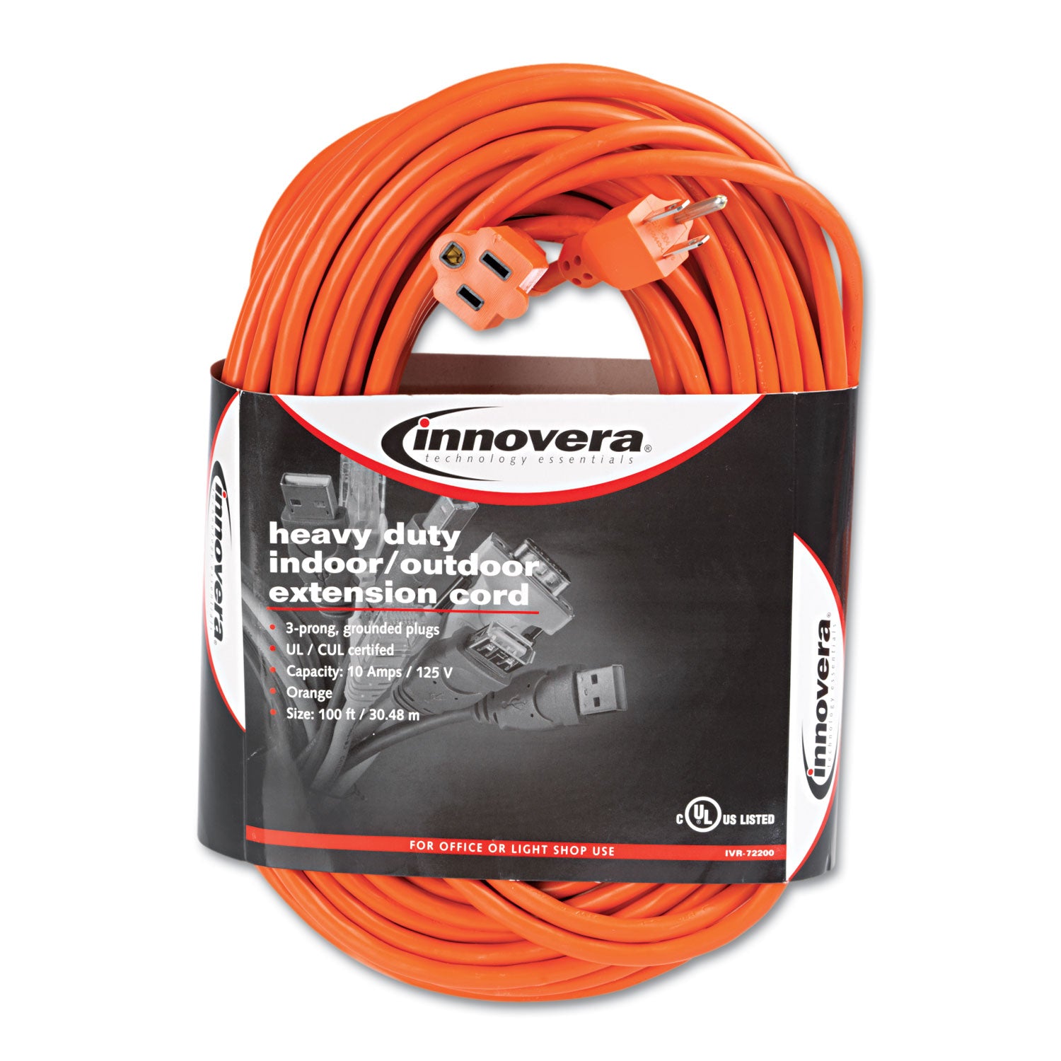 Indoor/Outdoor Extension Cord, 100 ft, 10 A, Orange - 