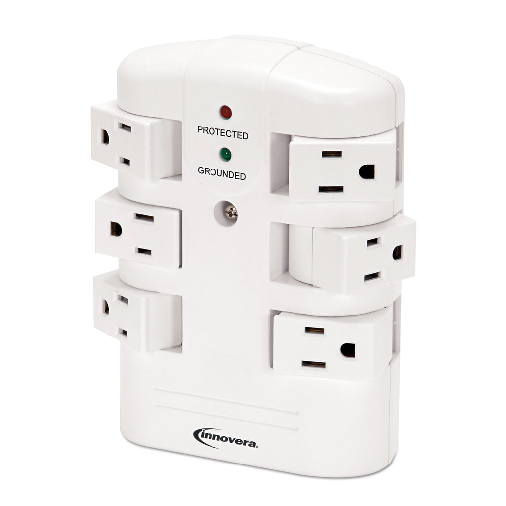 Wall Mount Surge Protector, 6 AC Outlets, 2,160 J, White - 