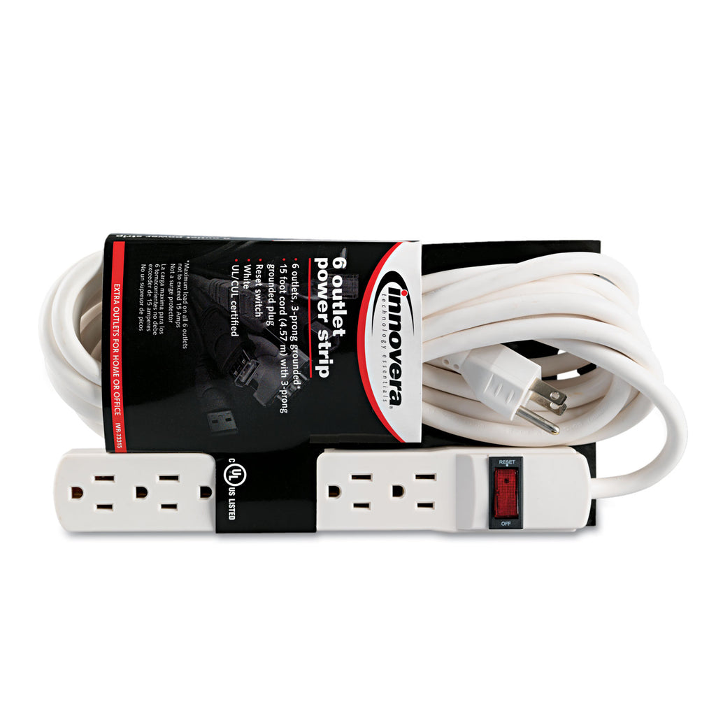 Power Strip, 6 Outlets, 15 ft Cord, Ivory - 