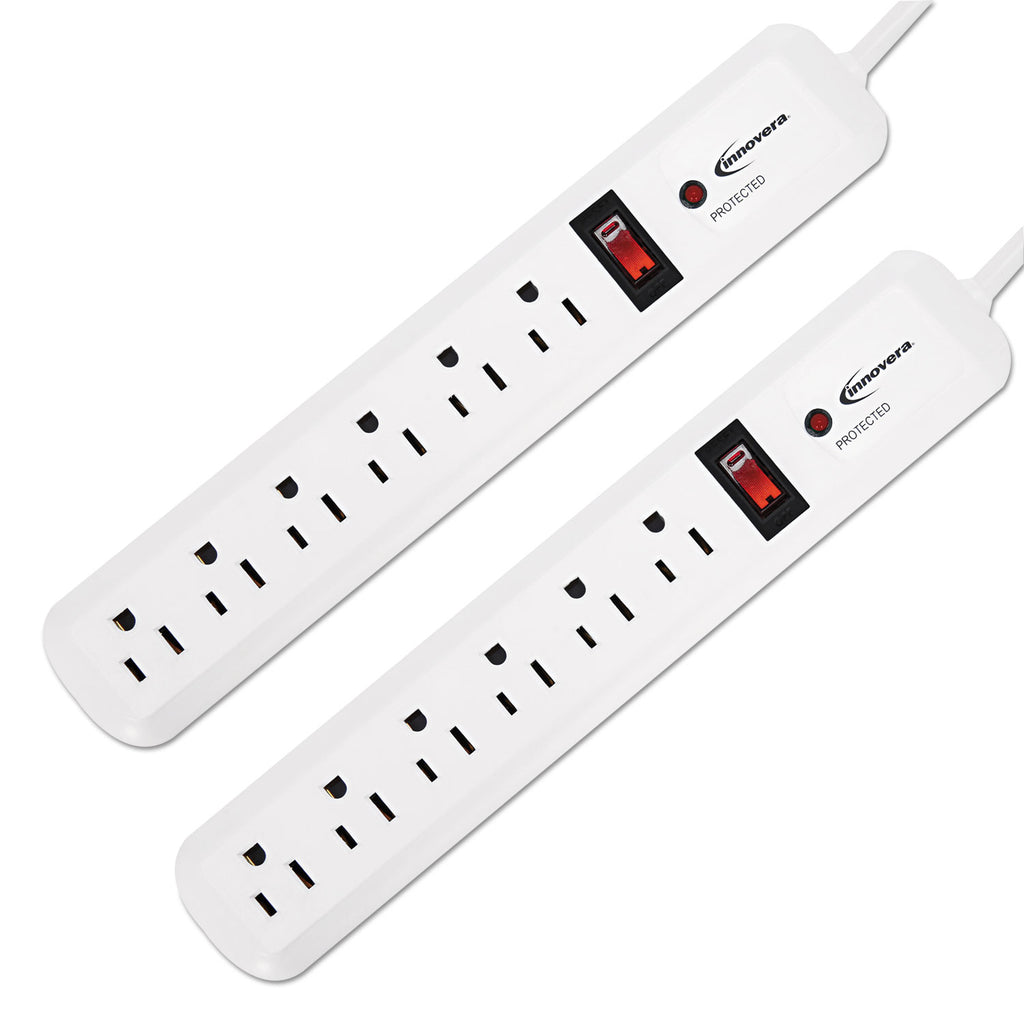 Surge Protector, 6 AC Outlets, 4 ft Cord, 540 J, White, 2/Pack - 