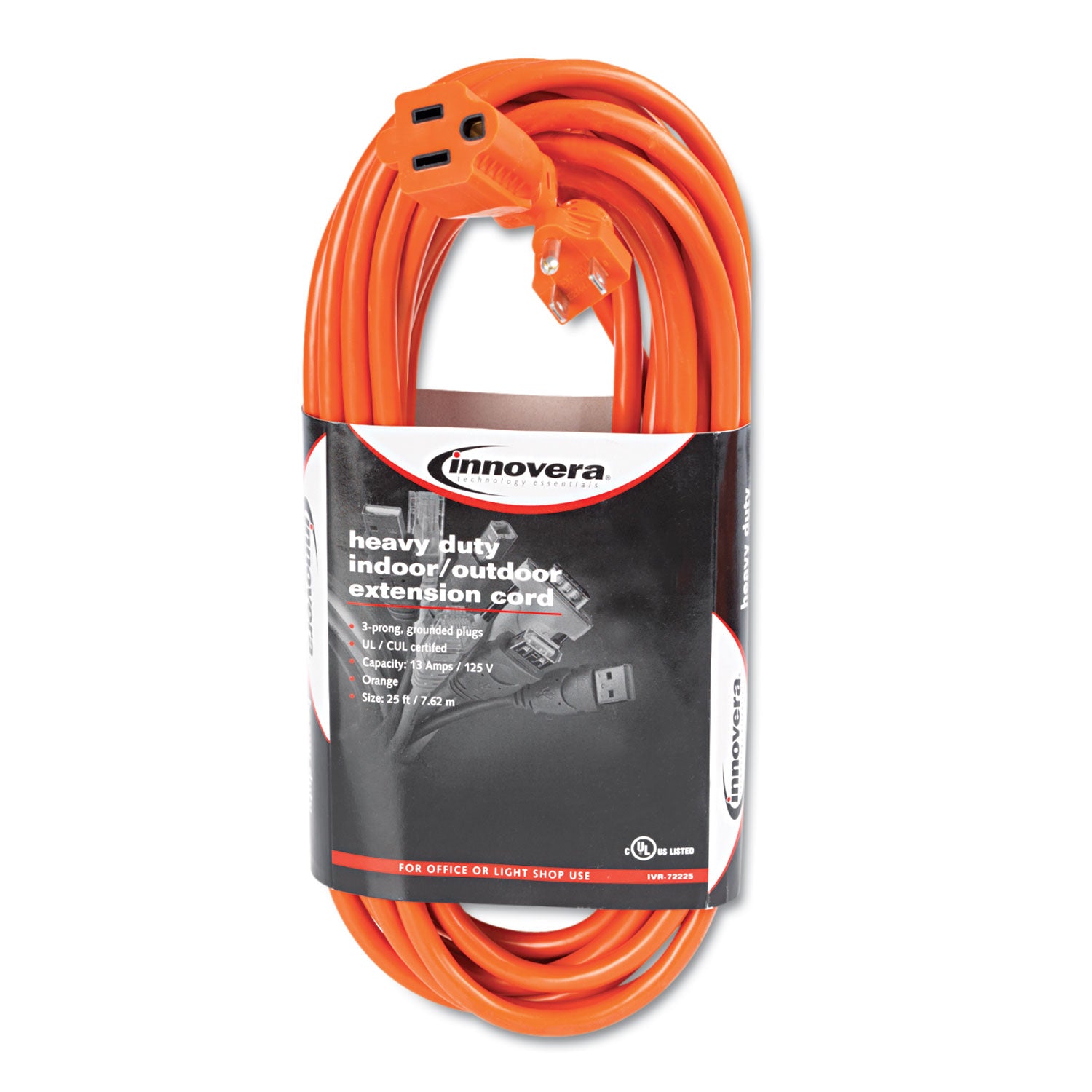 Indoor/Outdoor Extension Cord, 25 ft, 13 A, Orange - 