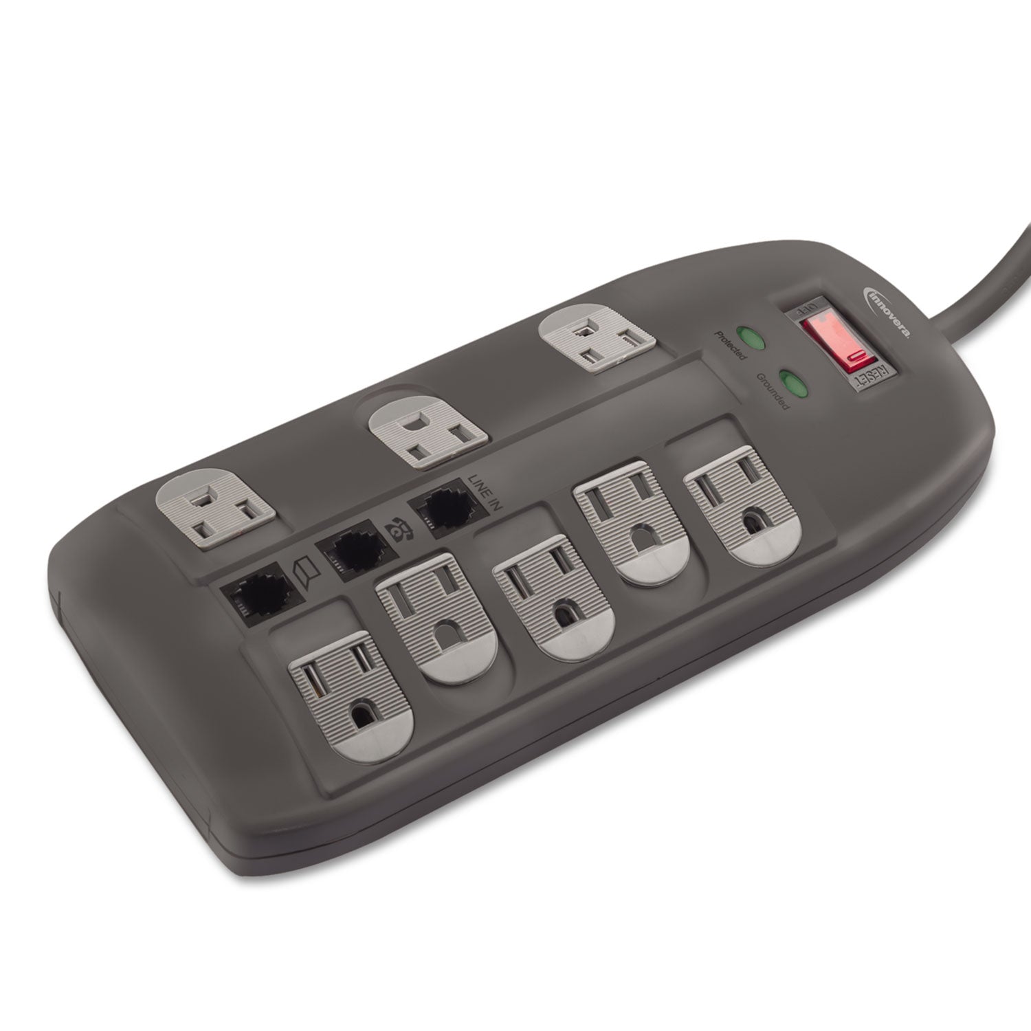 Surge Protector, 8 AC Outlets, 6 ft Cord, 2,160 J, Black - 