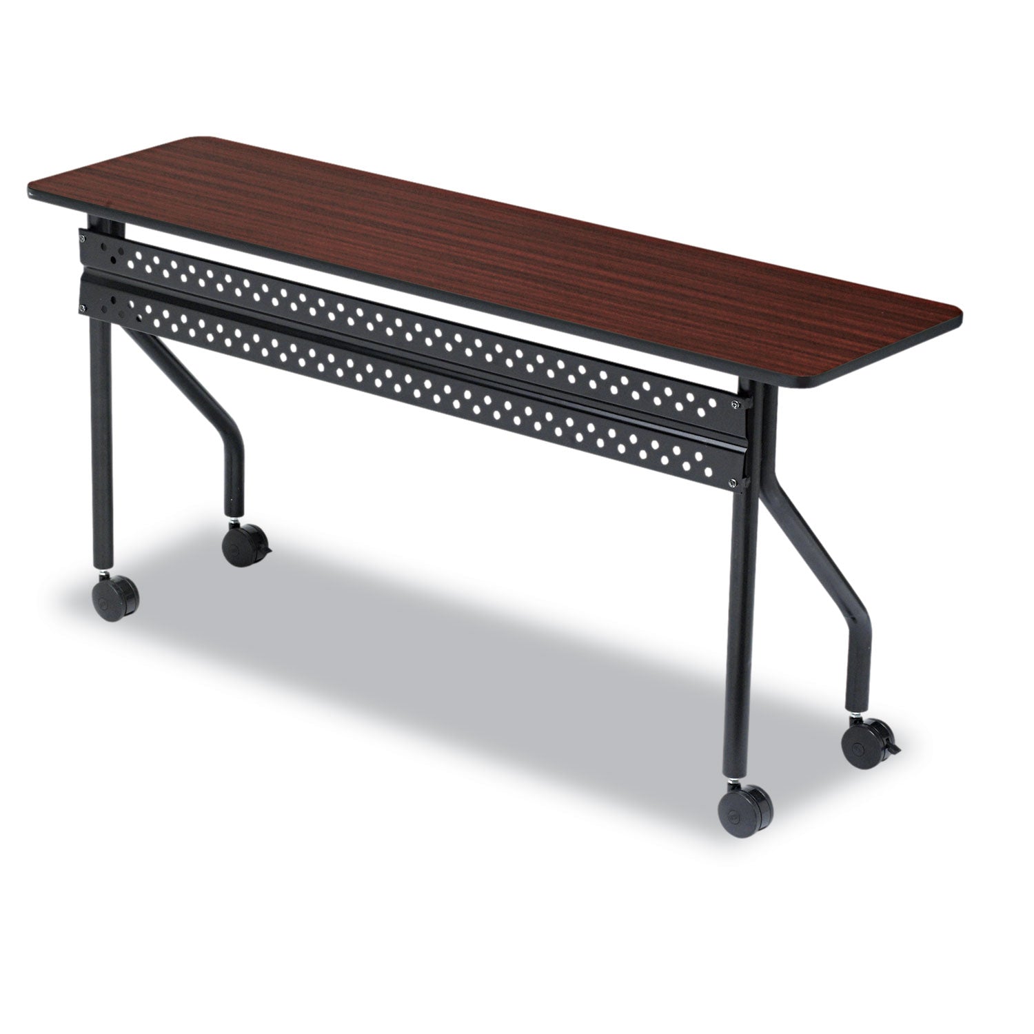 OfficeWorks Mobile Training Table, Rectangular, 60" x 18" x 29", Mahogany/Black - 