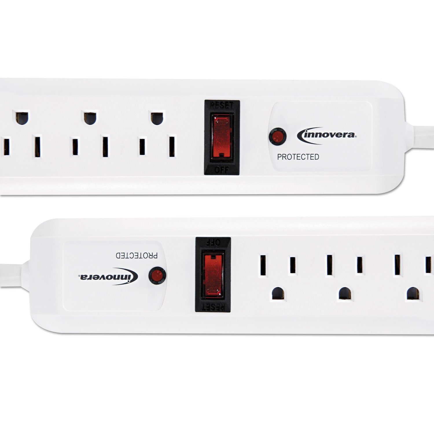 Surge Protector, 6 AC Outlets, 4 ft Cord, 540 J, White, 2/Pack - 
