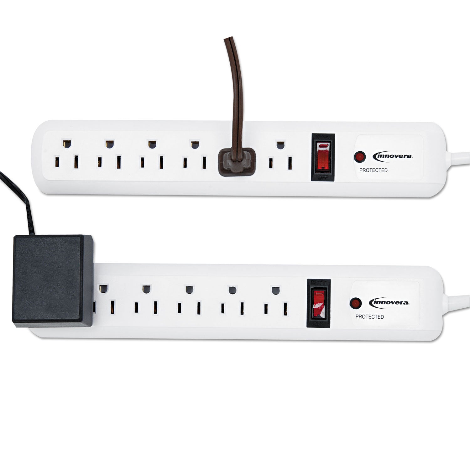 Surge Protector, 6 AC Outlets, 4 ft Cord, 540 J, White, 2/Pack - 