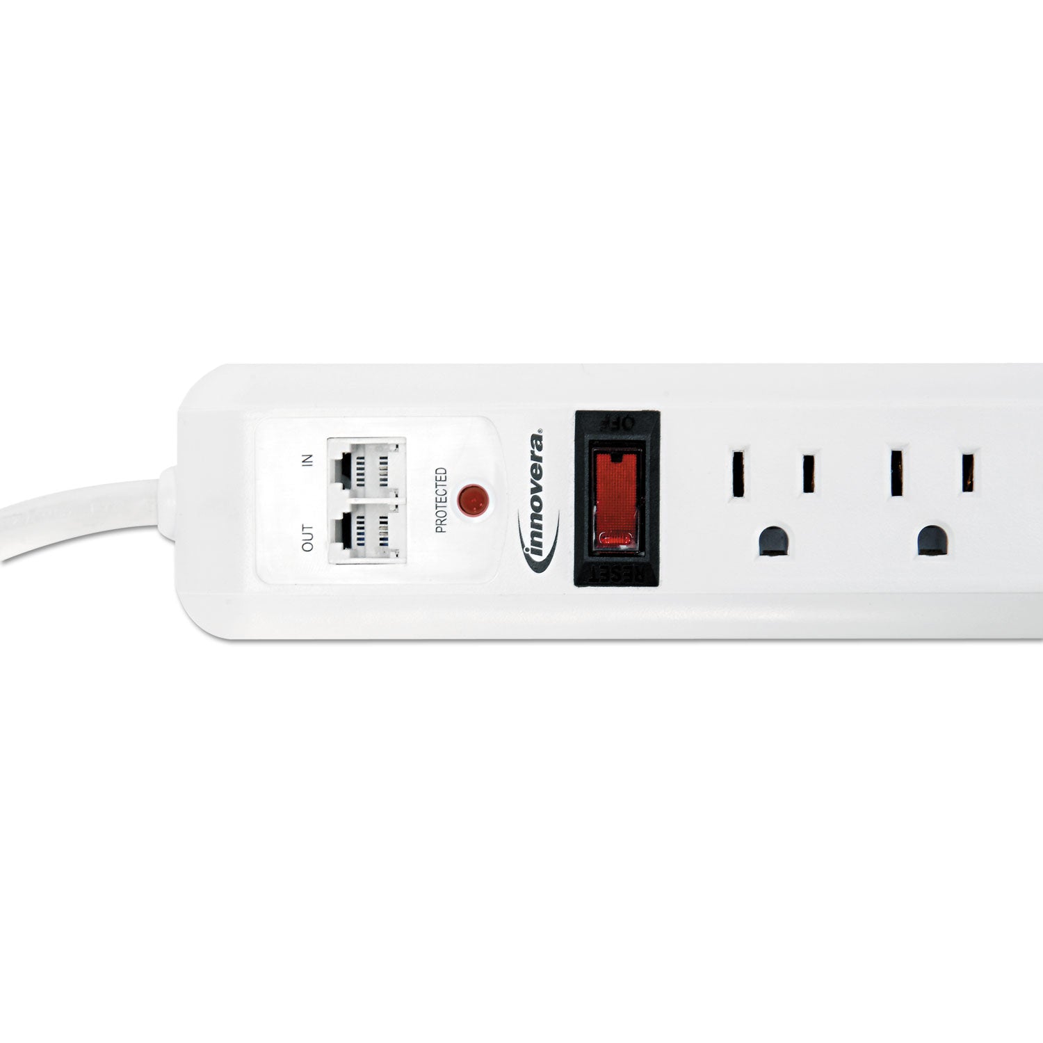 Surge Protector, 7 AC Outlets, 4 ft Cord, 1,080 J, White - 