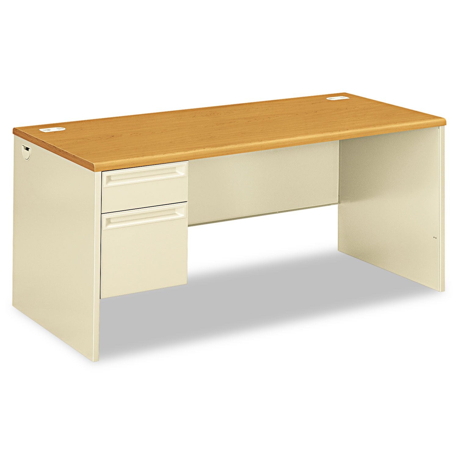 38000 Series Left Pedestal Desk, 66" x 30" x 29.5", Harvest/Putty - 