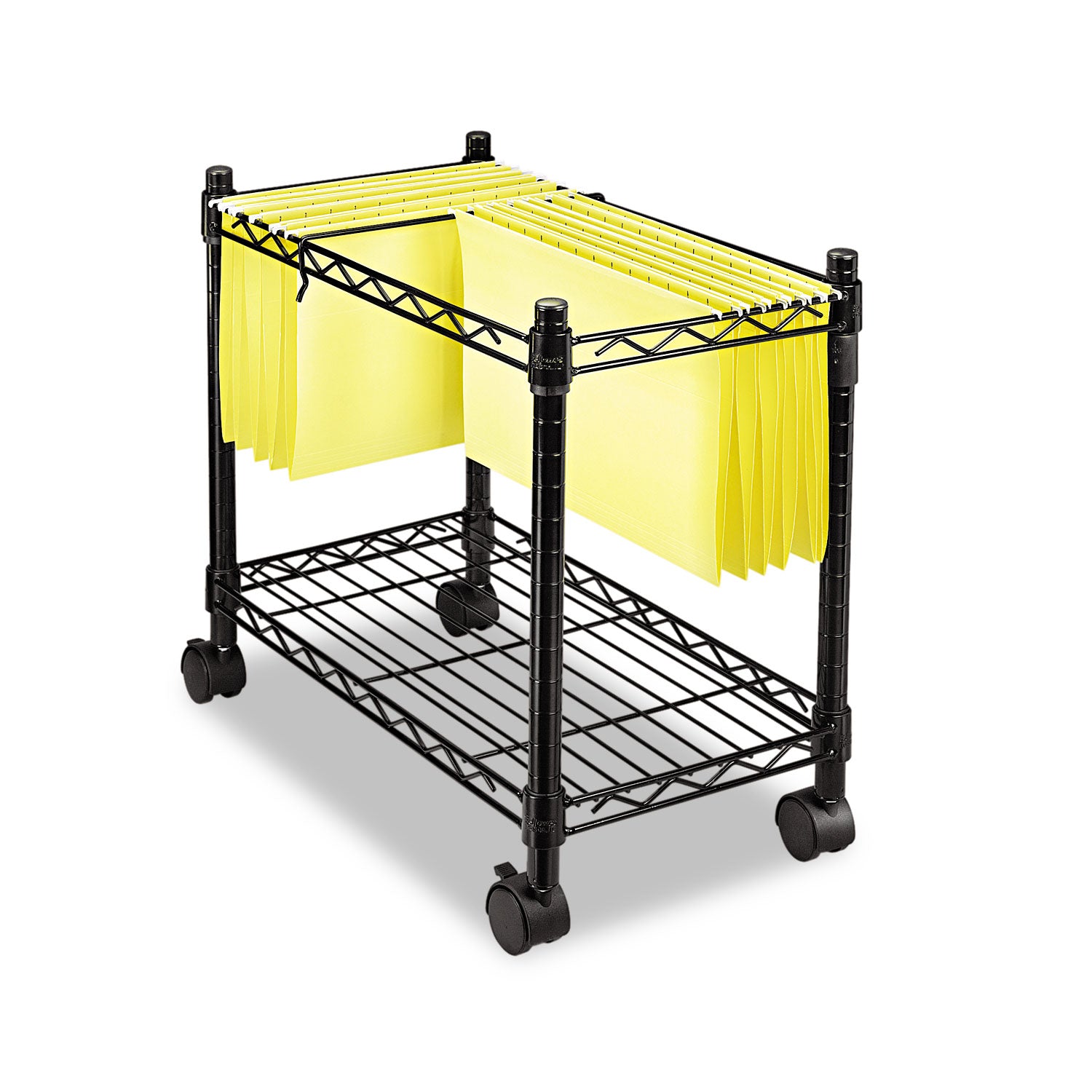 High-Capacity Rolling File Cart, Metal, 1 Shelf, 2 Bins, 24" x 14" x 20.5", Black - 