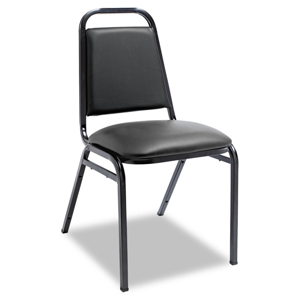 Padded Steel Stacking Chair, Supports Up to 250 lb, 18.5" Seat Height, Black Seat, Black Back, Black Base, 4/Carton - 