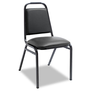 Padded Steel Stacking Chair, Supports Up to 250 lb, 18.5" Seat Height, Black Seat, Black Back, Black Base, 4/Carton - 