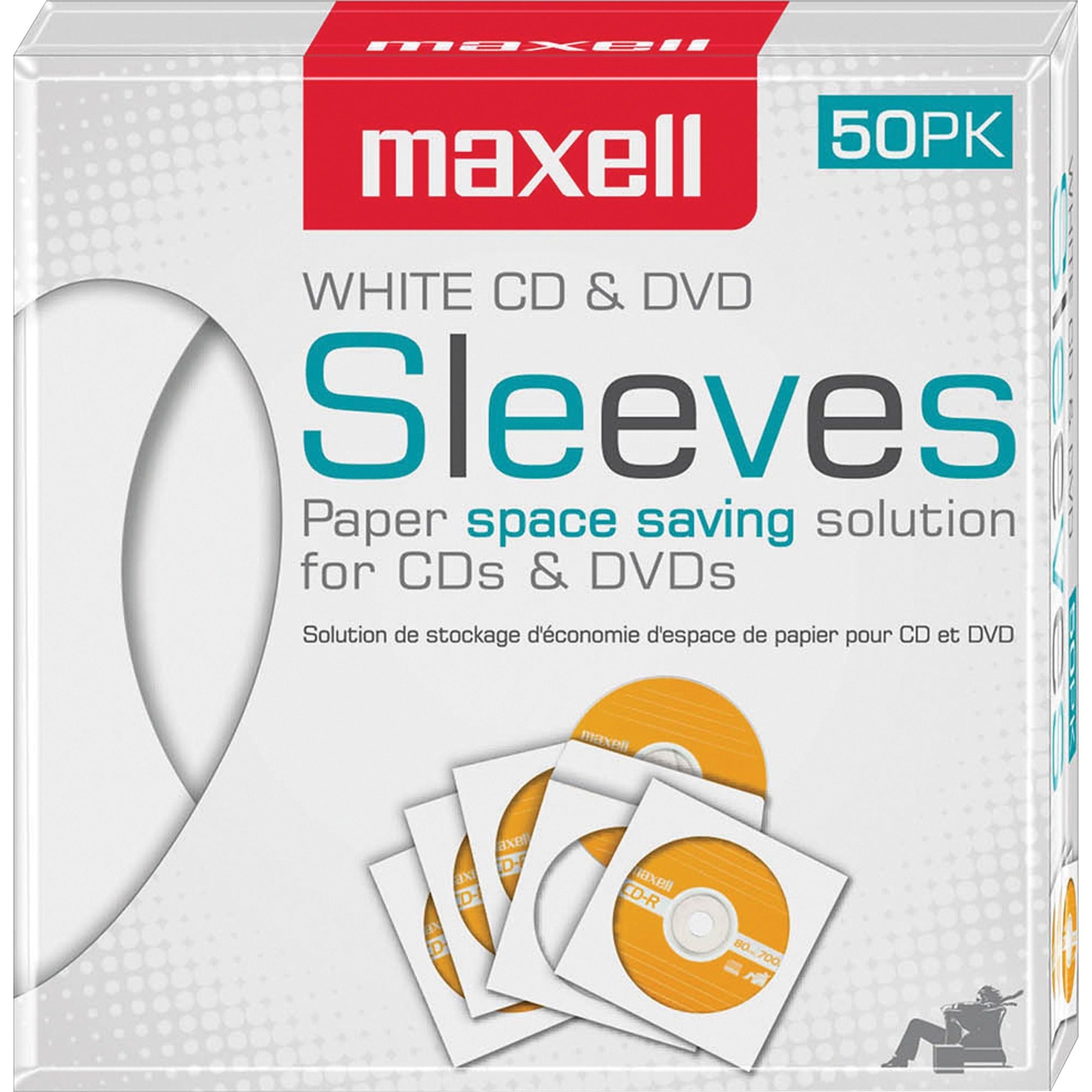 Maxell White CD / DVD Sleeves - Sleeve - Slide Insert - White - 