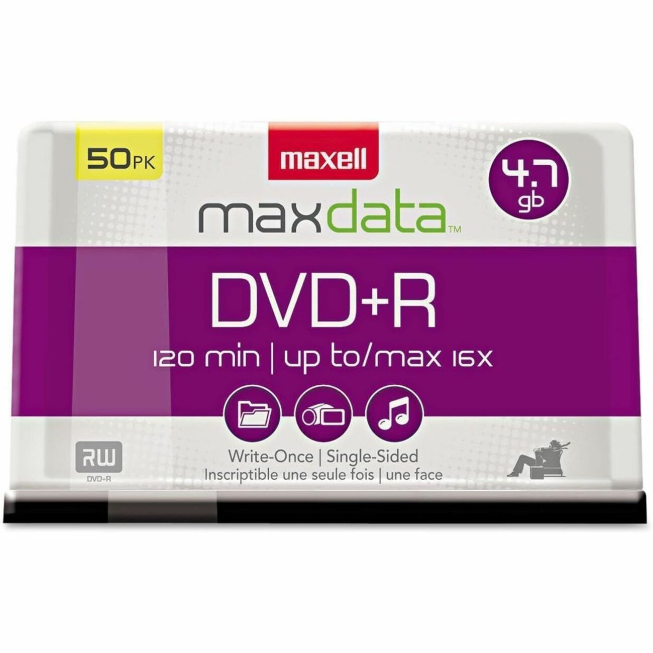 DVD+R High-Speed Recordable Disc, 4.7 GB, 16x, Spindle, Silver, 50/Pack