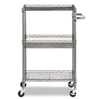Three-Tier Wire Cart with Basket, Metal, 2 Shelves, 1 Bin, 500 lb Capacity, 28" x 16" x 39", Black Anthracite - 