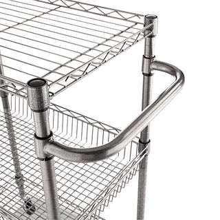 Three-Tier Wire Cart with Basket, Metal, 2 Shelves, 1 Bin, 500 lb Capacity, 28" x 16" x 39", Black Anthracite - 