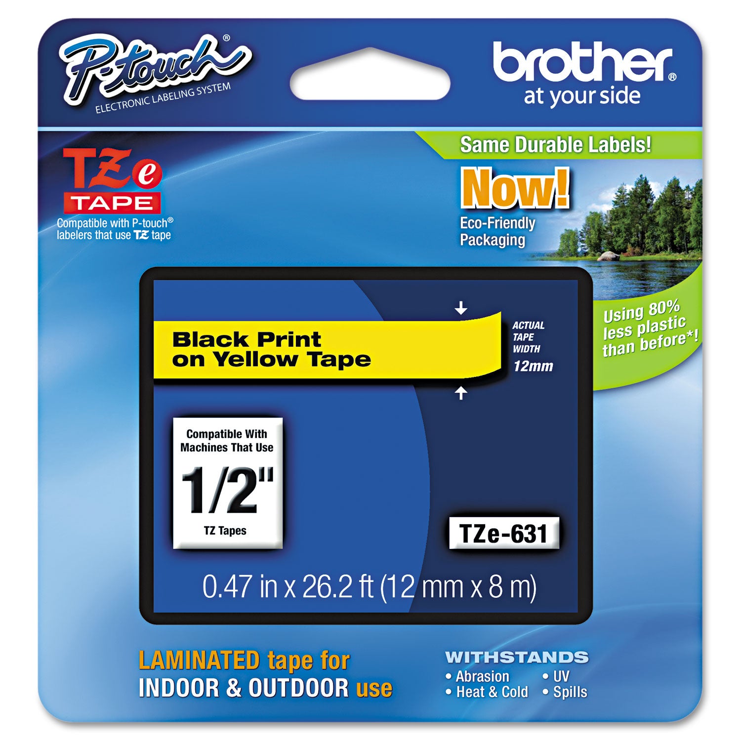 TZe Standard Adhesive Laminated Labeling Tape, 0.47" x 26.2 ft, Black on Yellow