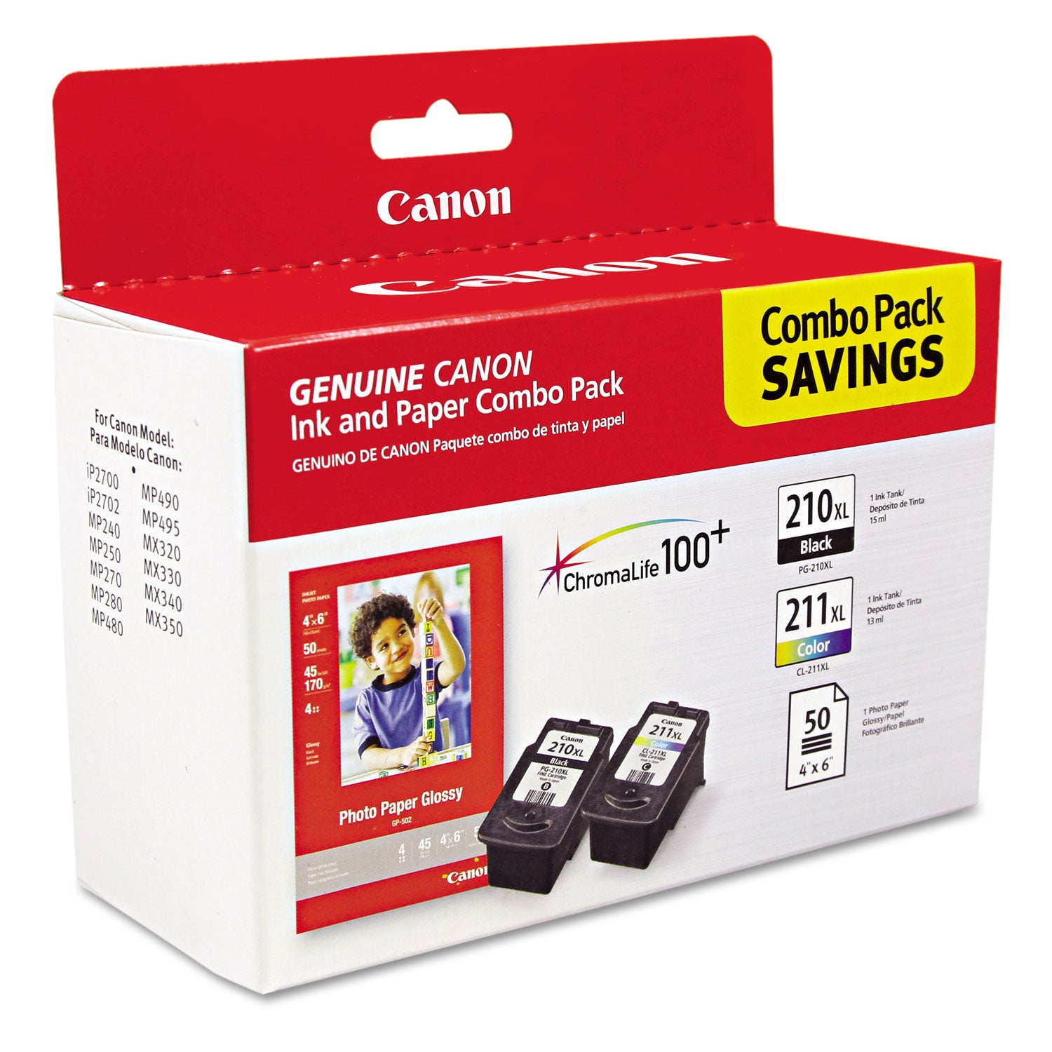 2973B004 (PGI-210XL/CL-211XL) ChromaLife100+ High-Yield Ink/Paper Combo, Black/Tri-Color