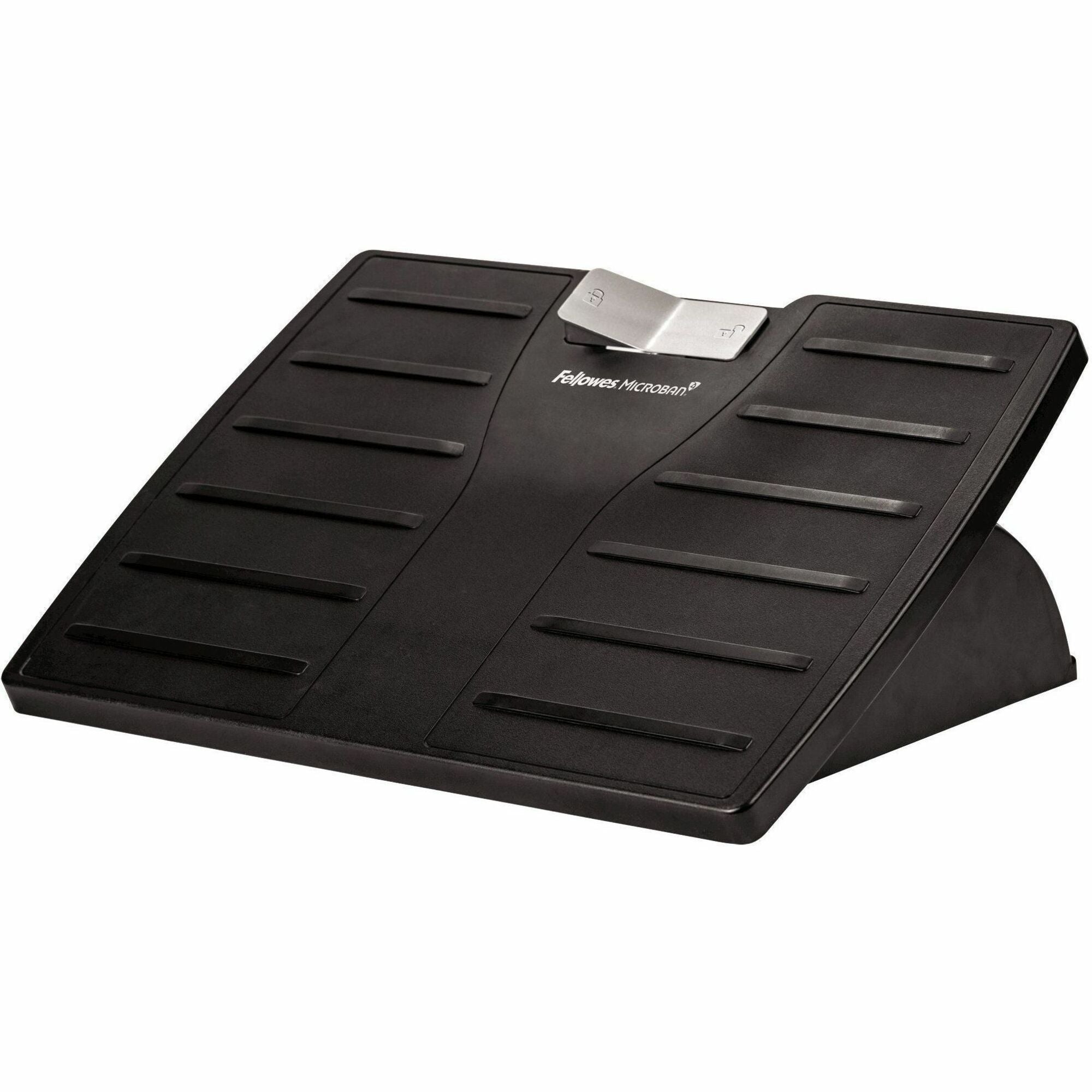 Adjustable Locking Footrest with Microban, 17.5w x 13.13d x 4.13 to 5.63h, Black/Silver