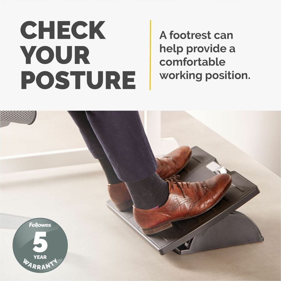Adjustable Locking Footrest with Microban, 17.5w x 13.13d x 4.13 to 5.63h, Black/Silver