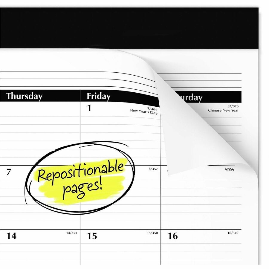 Monthly Refillable Desk Pad, 22 x 17, White Sheets, Black Binding, Black Corners, 12-Month (Jan to Dec): 2024