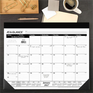 Monthly Refillable Desk Pad, 22 x 17, White Sheets, Black Binding, Black Corners, 12-Month (Jan to Dec): 2024