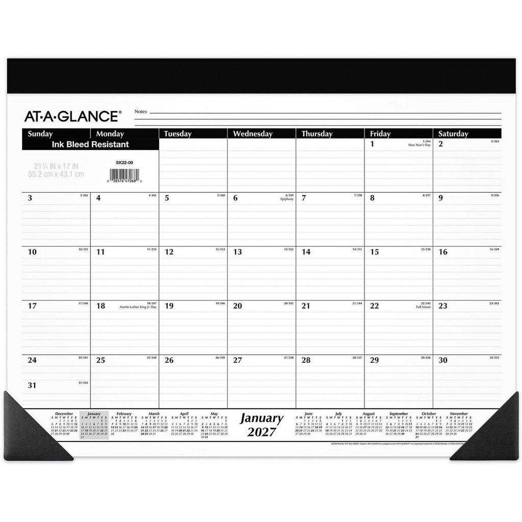 Monthly Refillable Desk Pad, 22 x 17, White Sheets, Black Binding, Black Corners, 12-Month (Jan to Dec): 2024