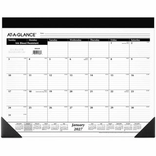 Monthly Refillable Desk Pad, 22 x 17, White Sheets, Black Binding, Black Corners, 12-Month (Jan to Dec): 2024