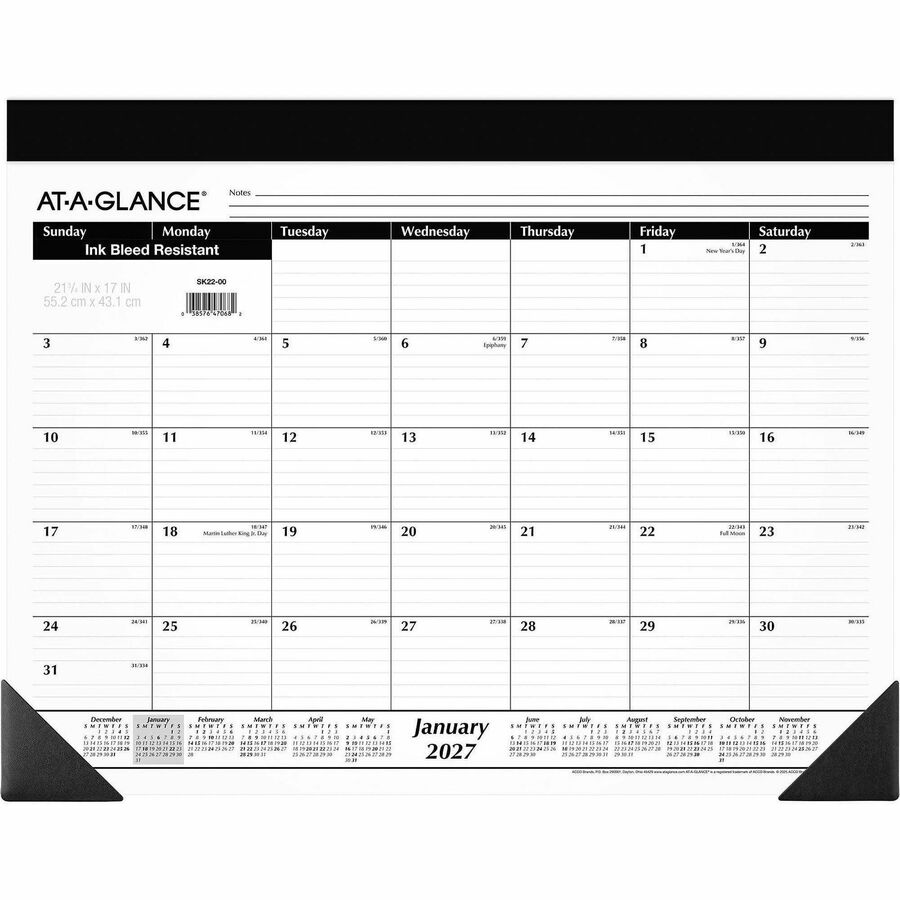 Monthly Refillable Desk Pad, 22 x 17, White Sheets, Black Binding, Black Corners, 12-Month (Jan to Dec): 2024