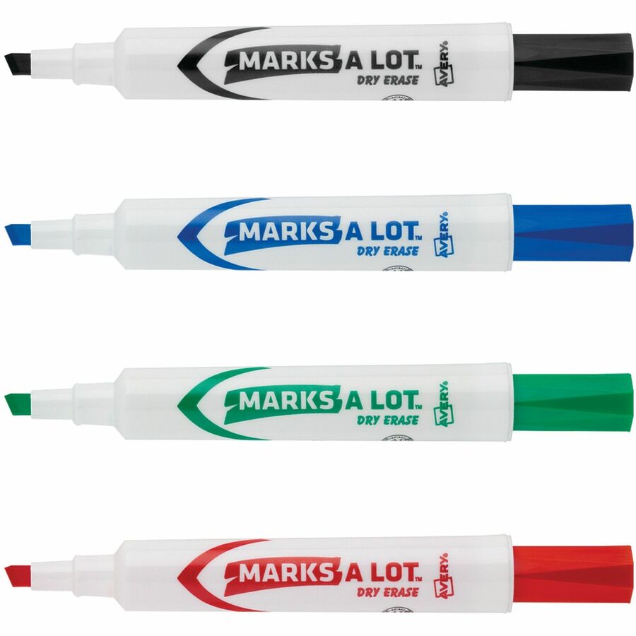MARKS A LOT Desk-Style Dry Erase Marker, Broad Chisel Tip, Assorted Colors, 4/Set (24409)